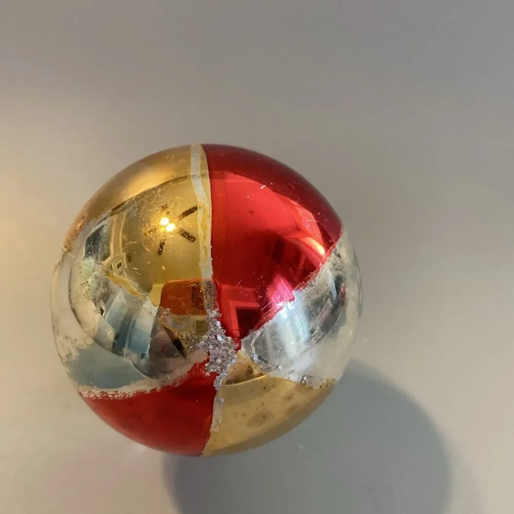 Vintage Hand-Blown Glass Christmas Ornament Marked Multicolor Stripes Holiday
